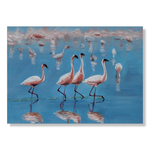 Maalaus flamingoilla