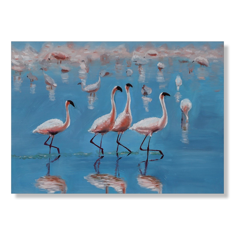Maalaus flamingoilla