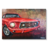 Peltilautanen punaisella mustangilla