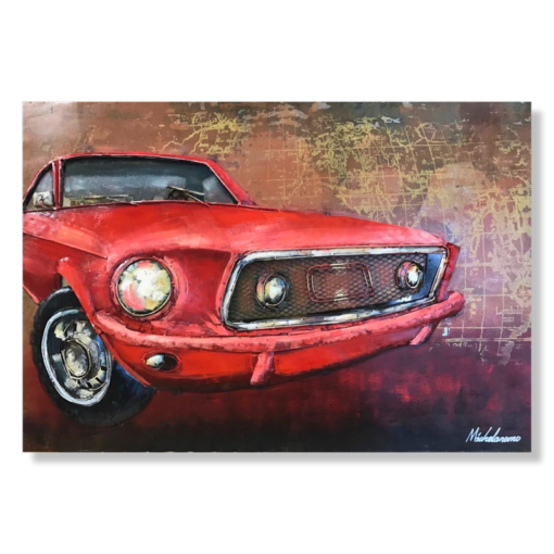 Peltilautanen punaisella mustangilla