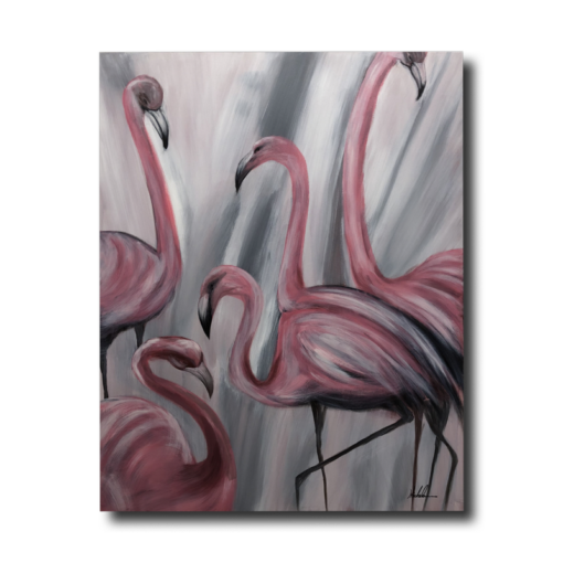 Maalaus flamingoilla