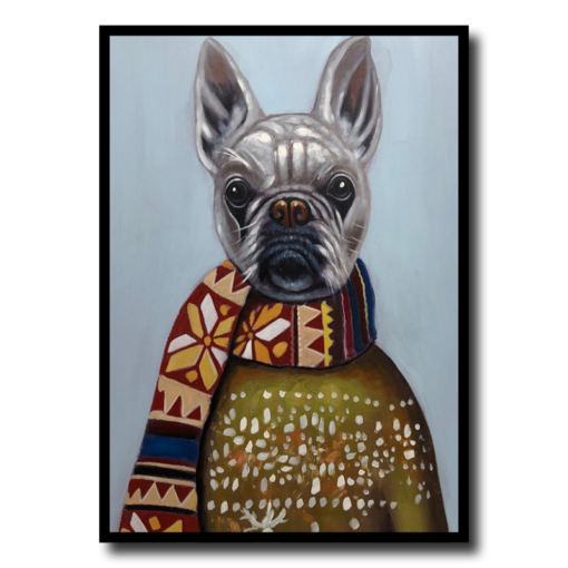 Maalaus ranskalaisen bulldogin kanssa
