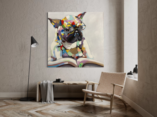 Maalaus ranskalaisen bulldogin kanssa