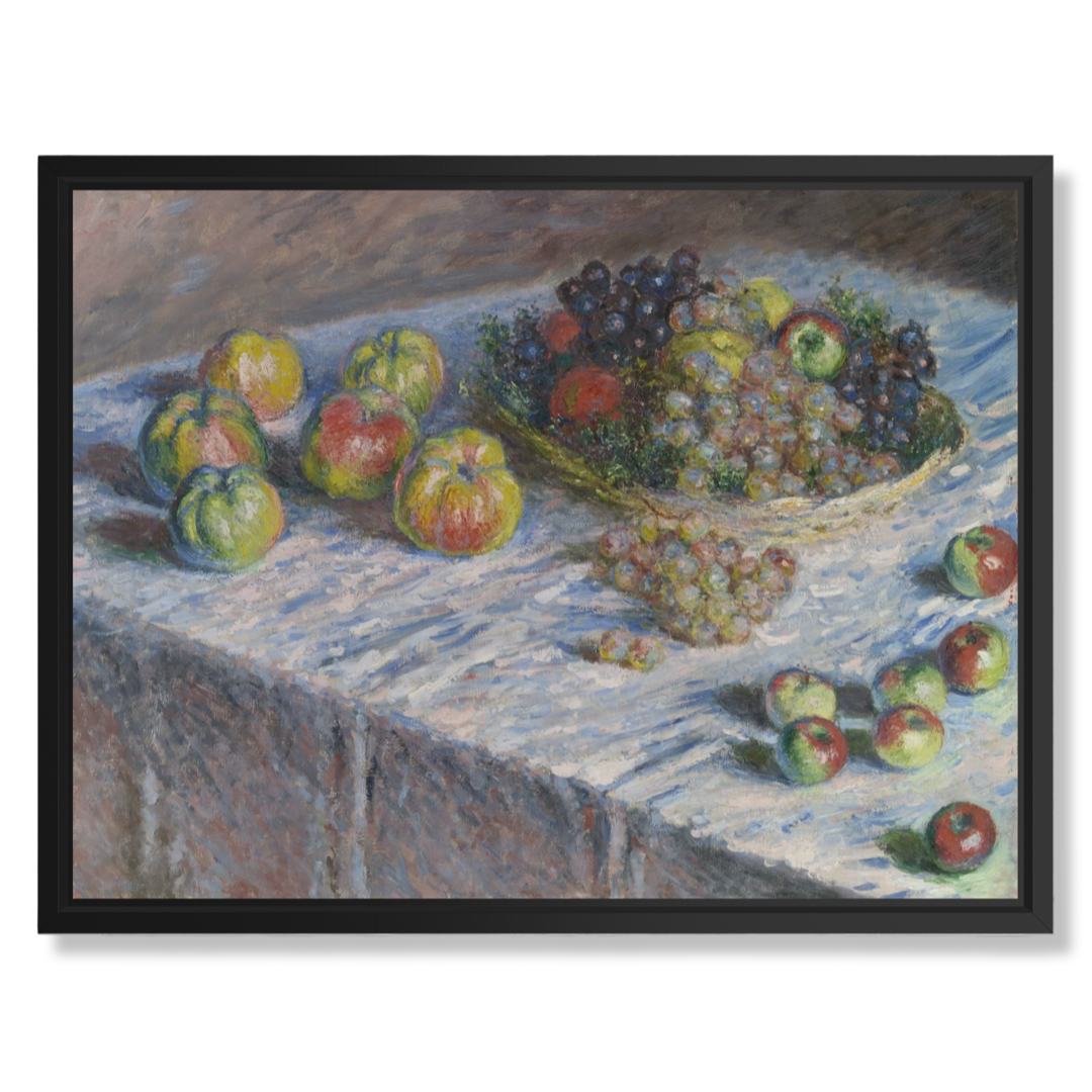 Claude Monet – Apples and Grapes, 40×30 cm, kangas mustassa kelluvakehyksessä