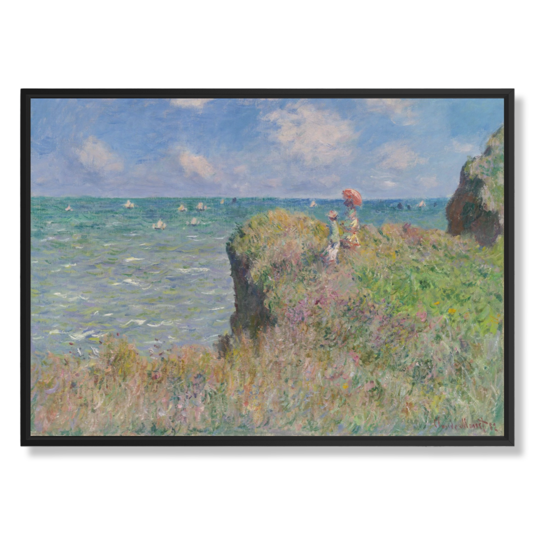 Claude Monet – Cliff Walk at Pourville, 70×50 cm, kangas mustassa kelluvakehyksessä