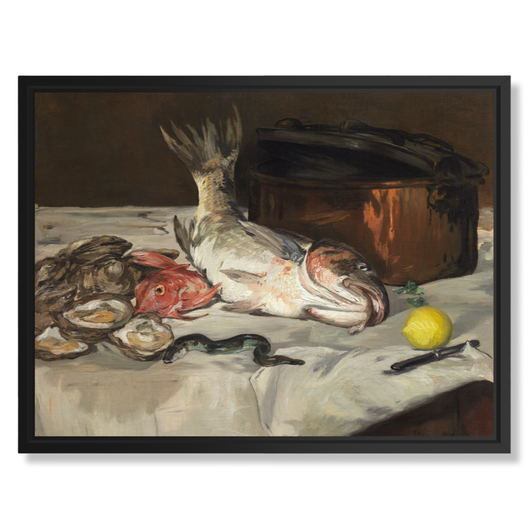 Édouard Manet – Fish (Still Life), 40×30 cm, kangas mustassa kelluvakehyksessä
