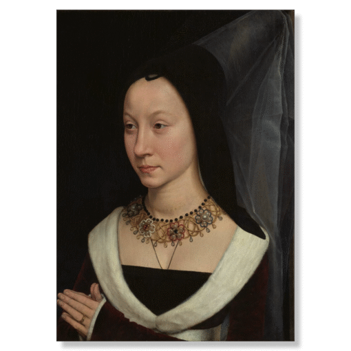 Hans Memling – Maria Portinari, kangasprintti kiilapuihin pingotettuna