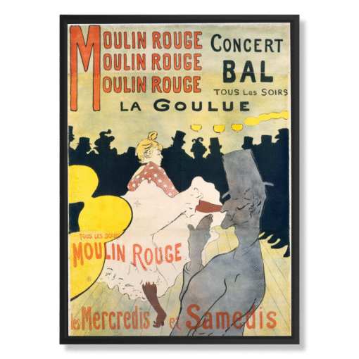 Henri de Toulouse-Lautrec – Moulin Rouge: La Goulue, 50×70 cm, kangas mustissa kelluvissa kehyksissä (Belle Époque – ikoninen julistetaide)