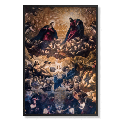 Jacopo Tintoretto – Gloria del Paradiso, 80×120 cm, canvas mustissa kelluvissa kehyksissä (Ajattomat Mestarteokset – jumalallinen)