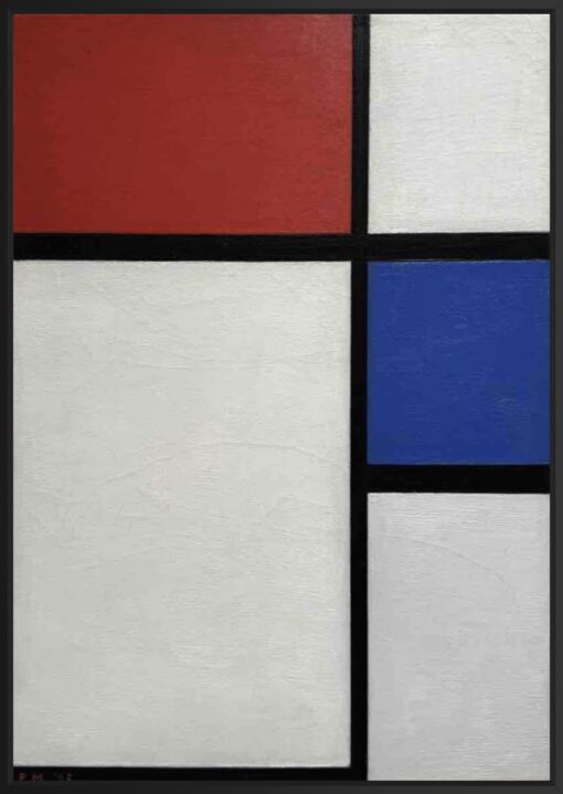 Piet Mondrian – Composition No. II with Red and Blue (1929), kangasprintti mustassa kelluvakehyksessä