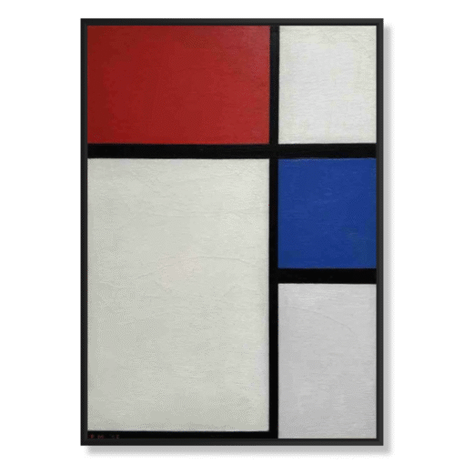 Piet Mondrian – Composition No. II with Red and Blue (1929), kangasprintti mustassa kelluvakehyksessä