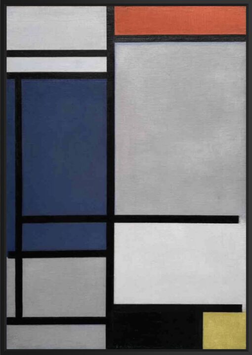 Piet Mondrian – Composition with Red, Blue, Black, Yellow and Gray (1921), kangasprintti mustassa kelluvakehyksessä