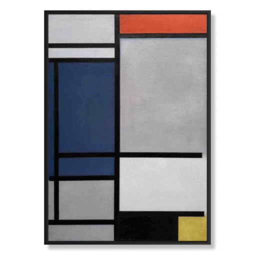 Piet Mondrian – Composition with Red, Blue, Black, Yellow and Gray (1921), kangasprintti mustassa kelluvakehyksessä