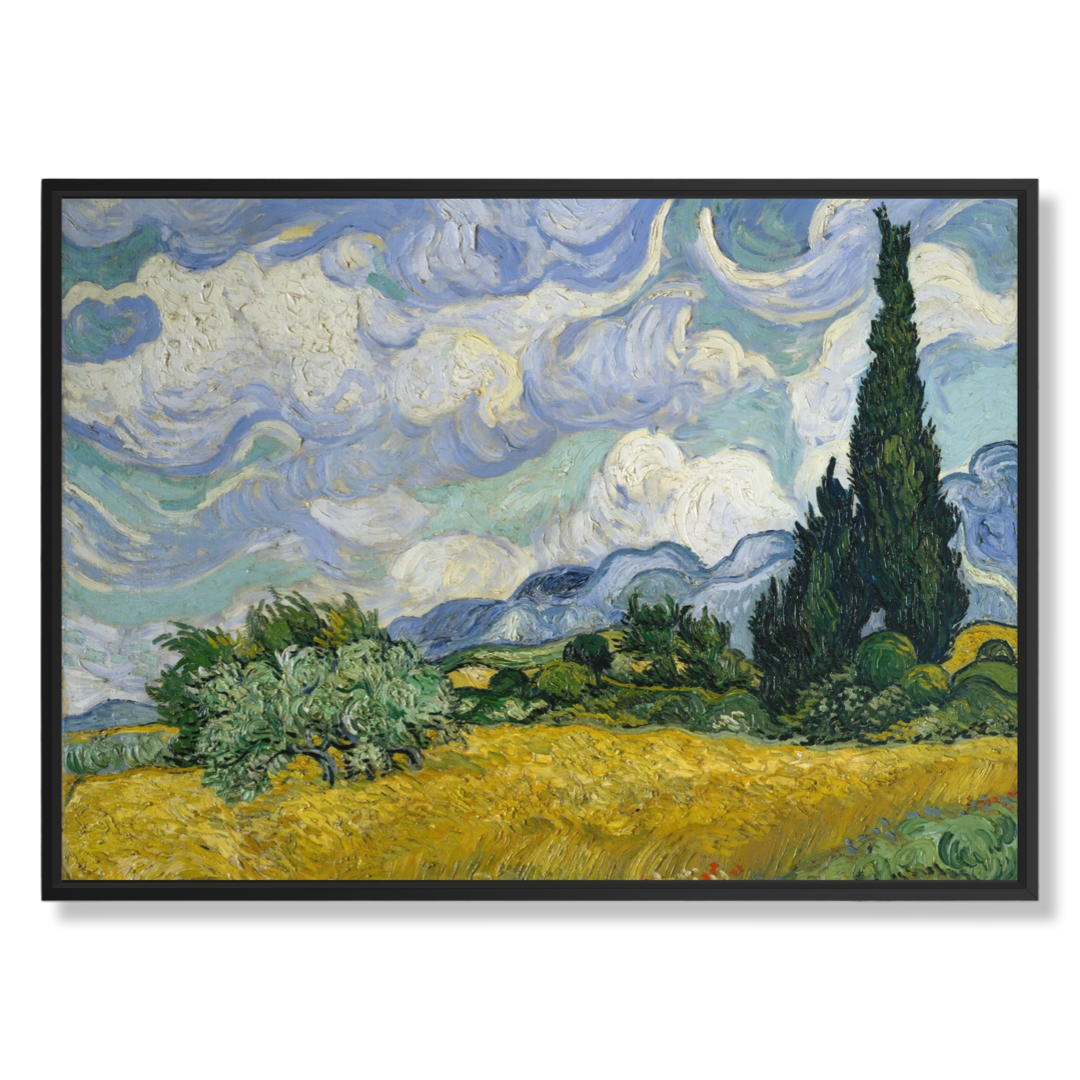 Vincent van Gogh – Wheat Field with Cypresses, 70×50 cm, kangas mustassa kelluvakehyksessä