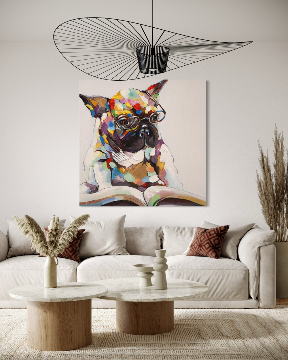 Maalaus ranskalaisen bulldogin kanssa